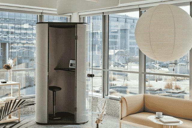 Acoustic office phone booth installed in a modern Toronto office